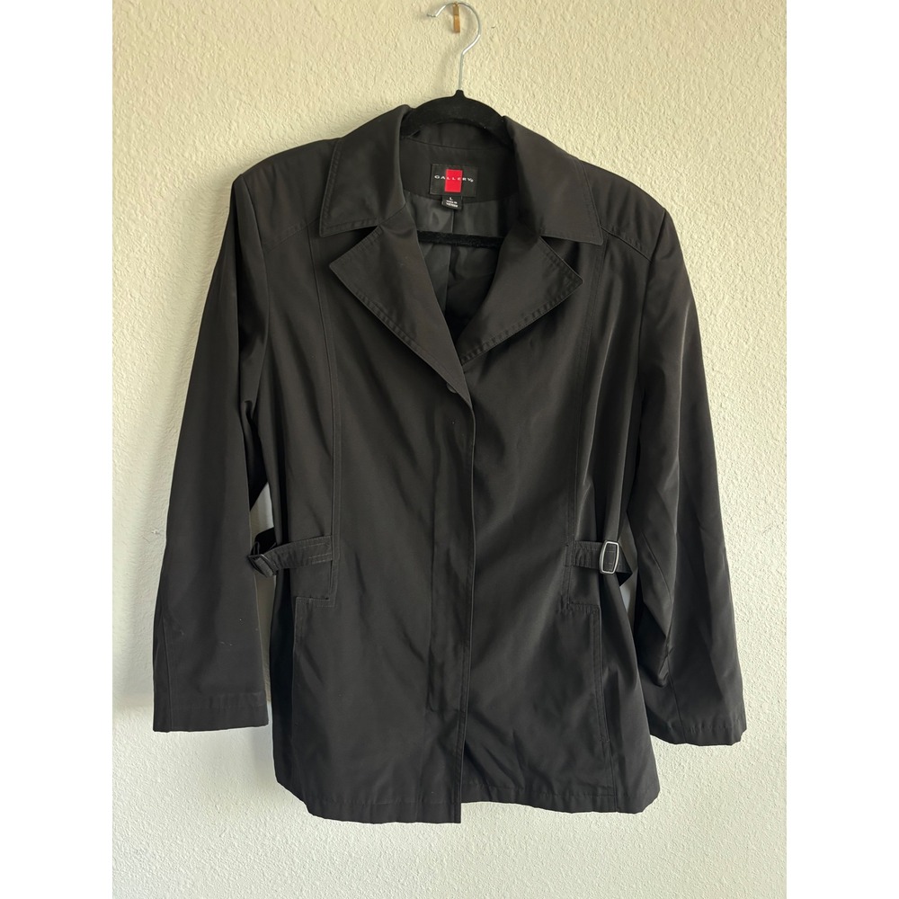 Gallery Jacket Large Black Lightweight Button Front Utility Style Trench